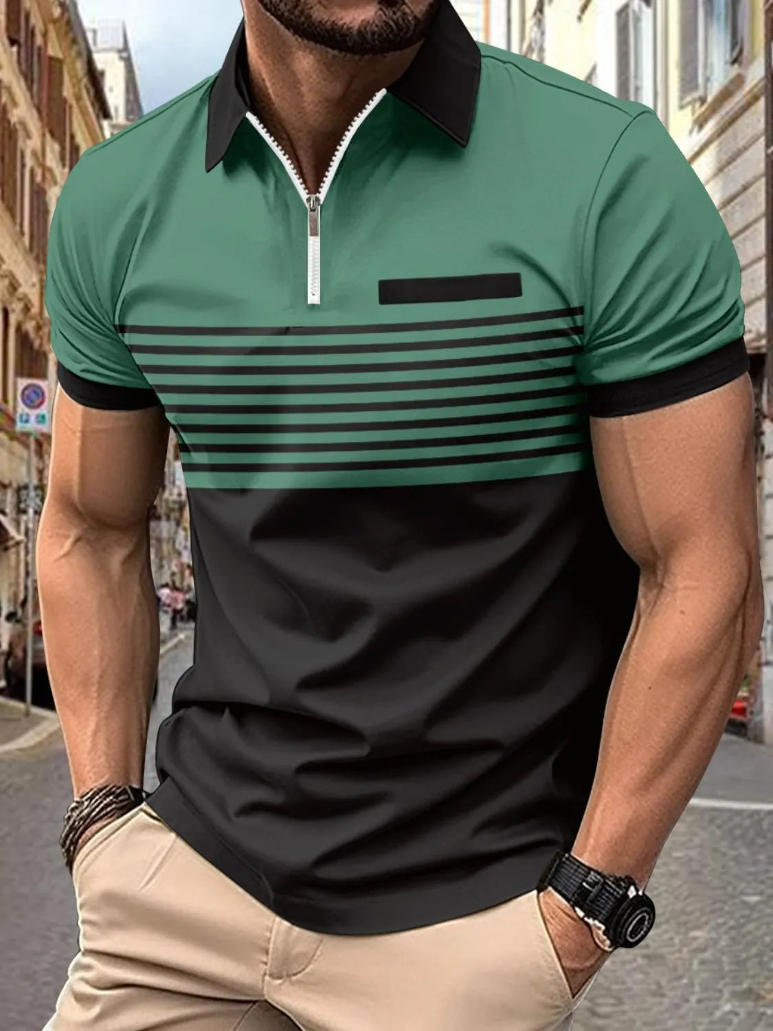 Men's Full Size Collared Neck Contrast Polo Plus Size