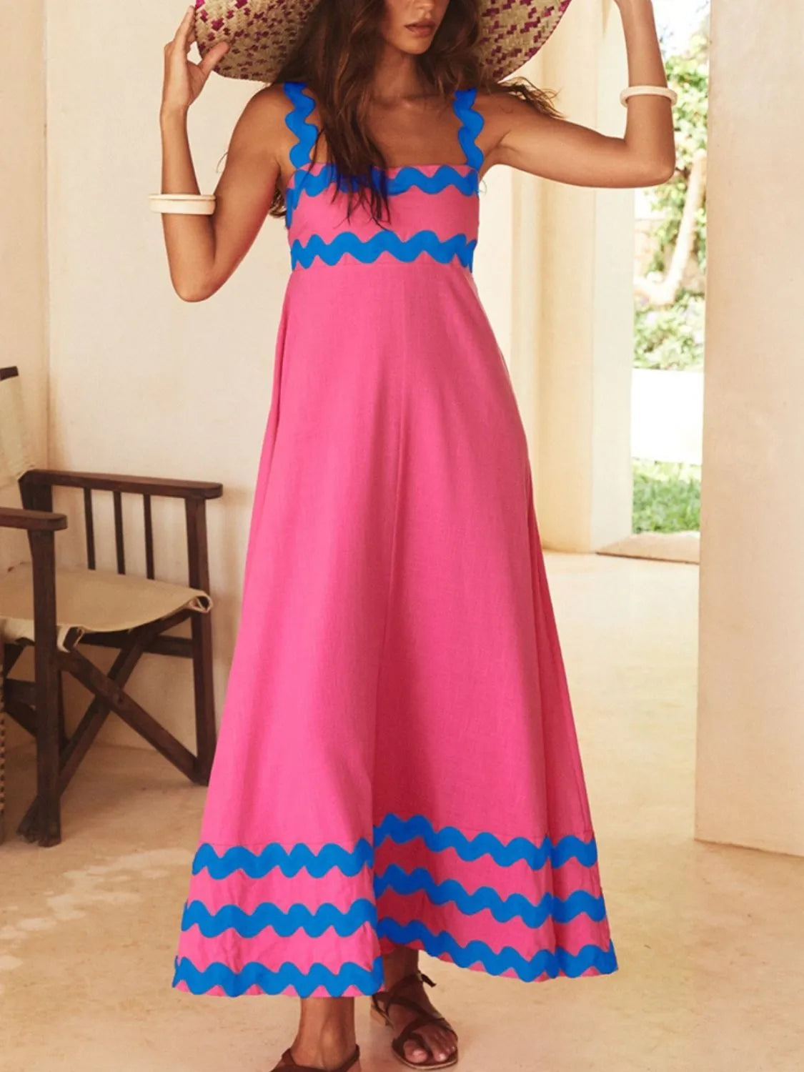 Contrast Trim Square Neck Maxi Cami Dress - Clothes For Her Online Store