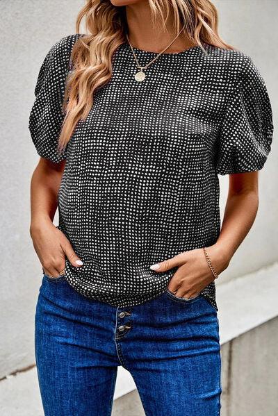 Printed Short Puff Sleeve Blouse