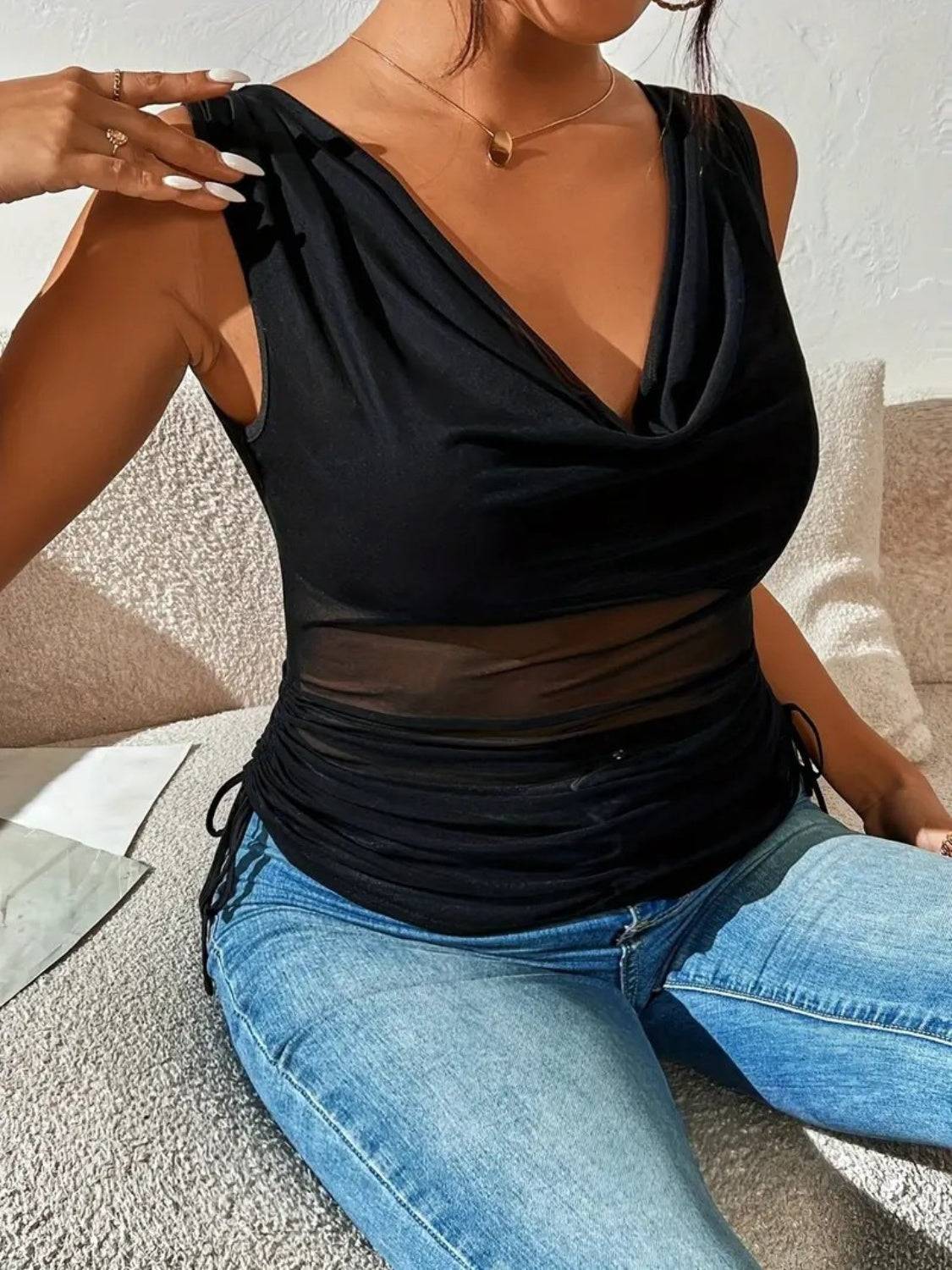 Side Drawstring Ruched Tank - Clothes For Her Online Store