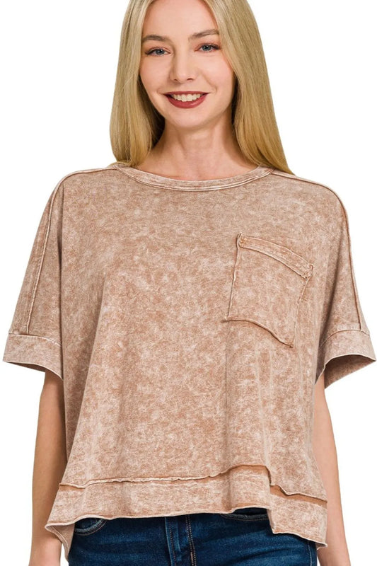Zenana Halo Snow Washed Oversized Crop Box Tee