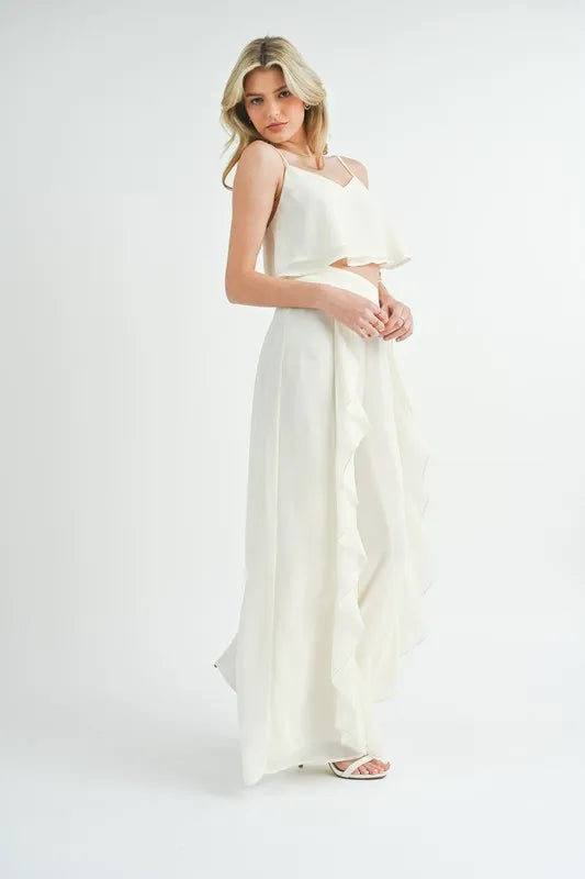 MABLE Crop Cami and Ruffled Wide Leg Pants Set - Clothes For Her Online Store