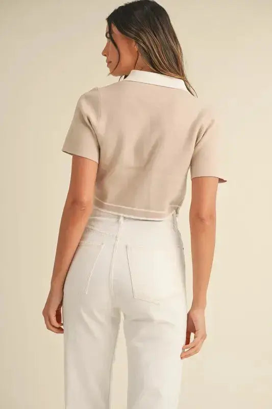 MABLE Button Down Contrast Collared Knit Cardigan - Clothes For Her Online Store