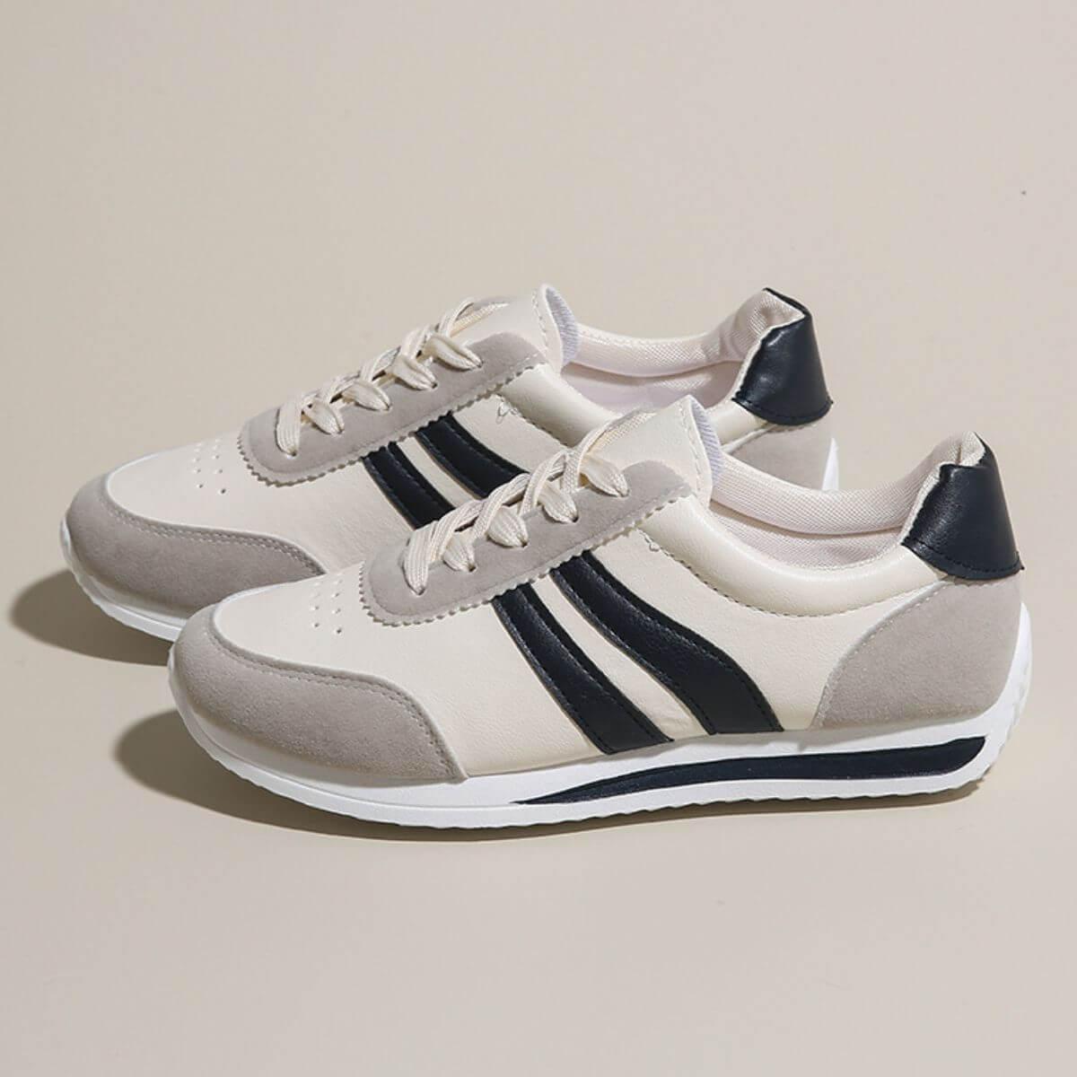 Lace Up Contrast Round Toe Flats Sneakers - Clothes For Her Online Store
