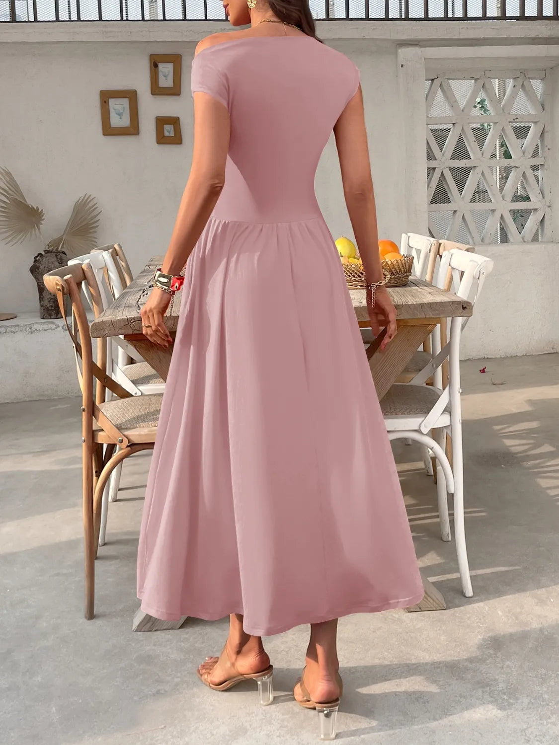 Single Shoulder Dress with Pockets