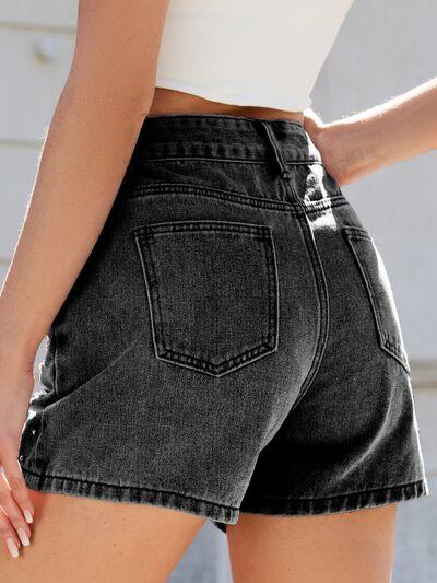 Rhinestone Washed High Waist Denim Shorts