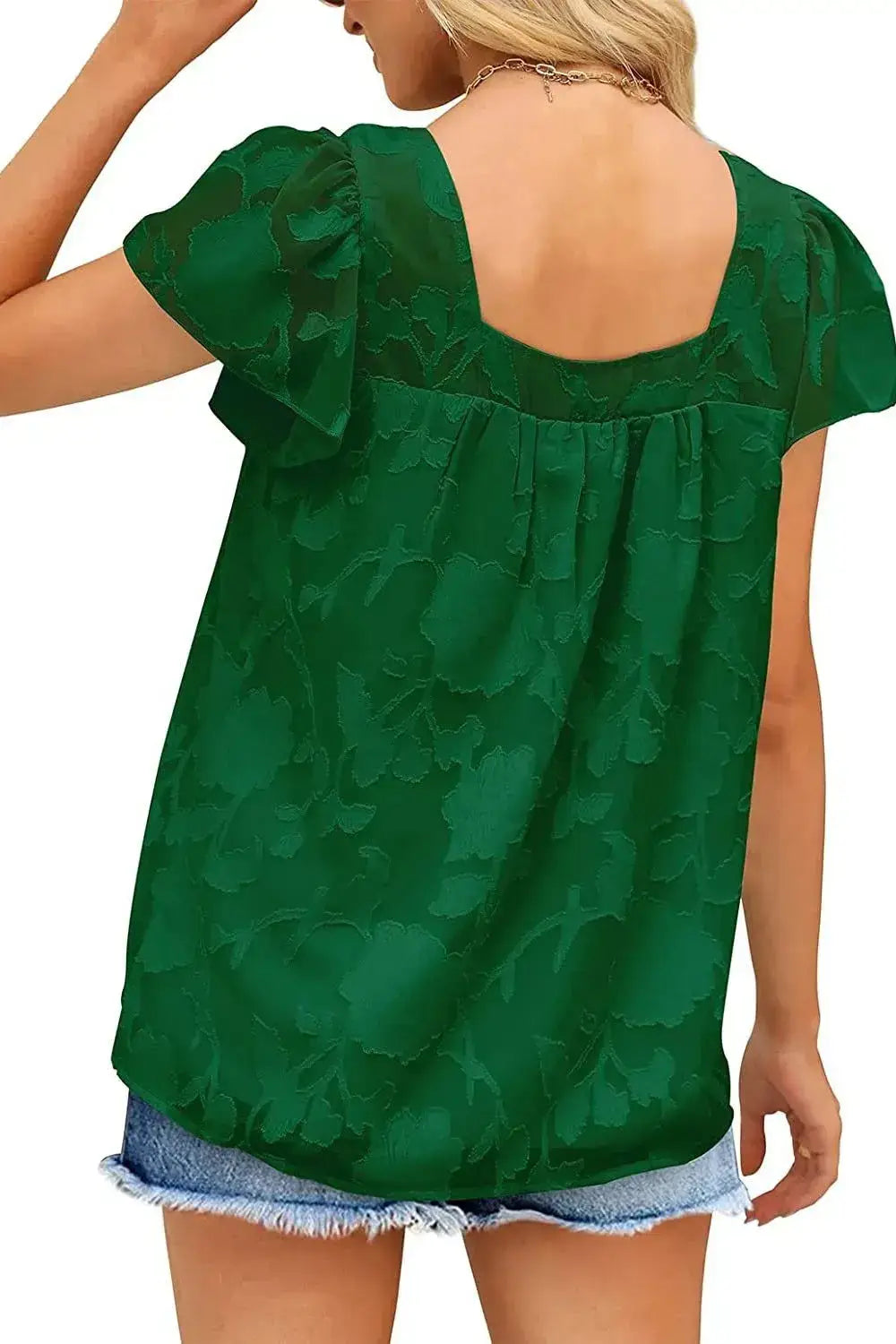 Square Neck Short Sleeve Blouse - Clothes For Her Online Store