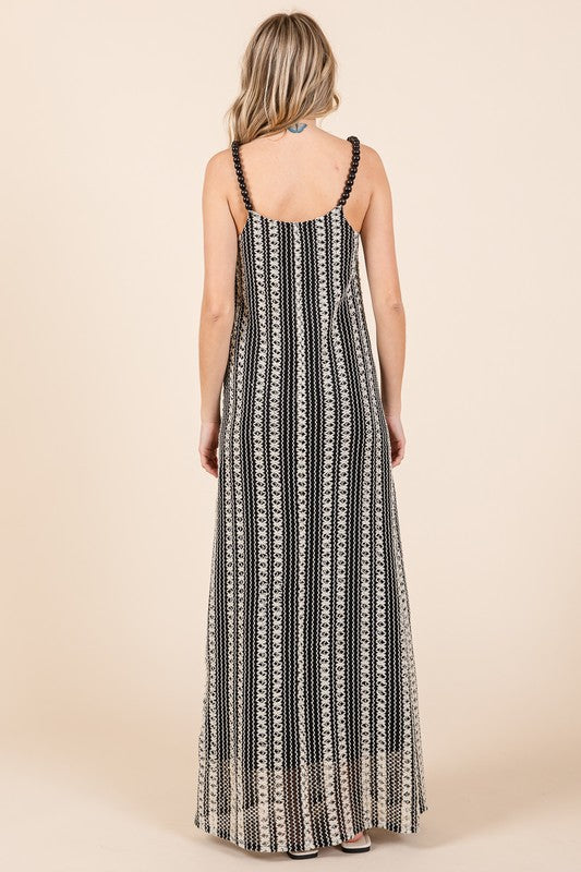 GeeGee Plus Size Striped Scoop Neck Beaded Strap Maxi Cami Dress - Clothes For Her Online Store