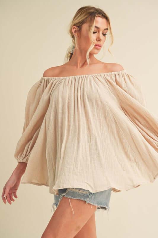 Aemi + Co Off-Shoulder Balloon Sleeve Blouse