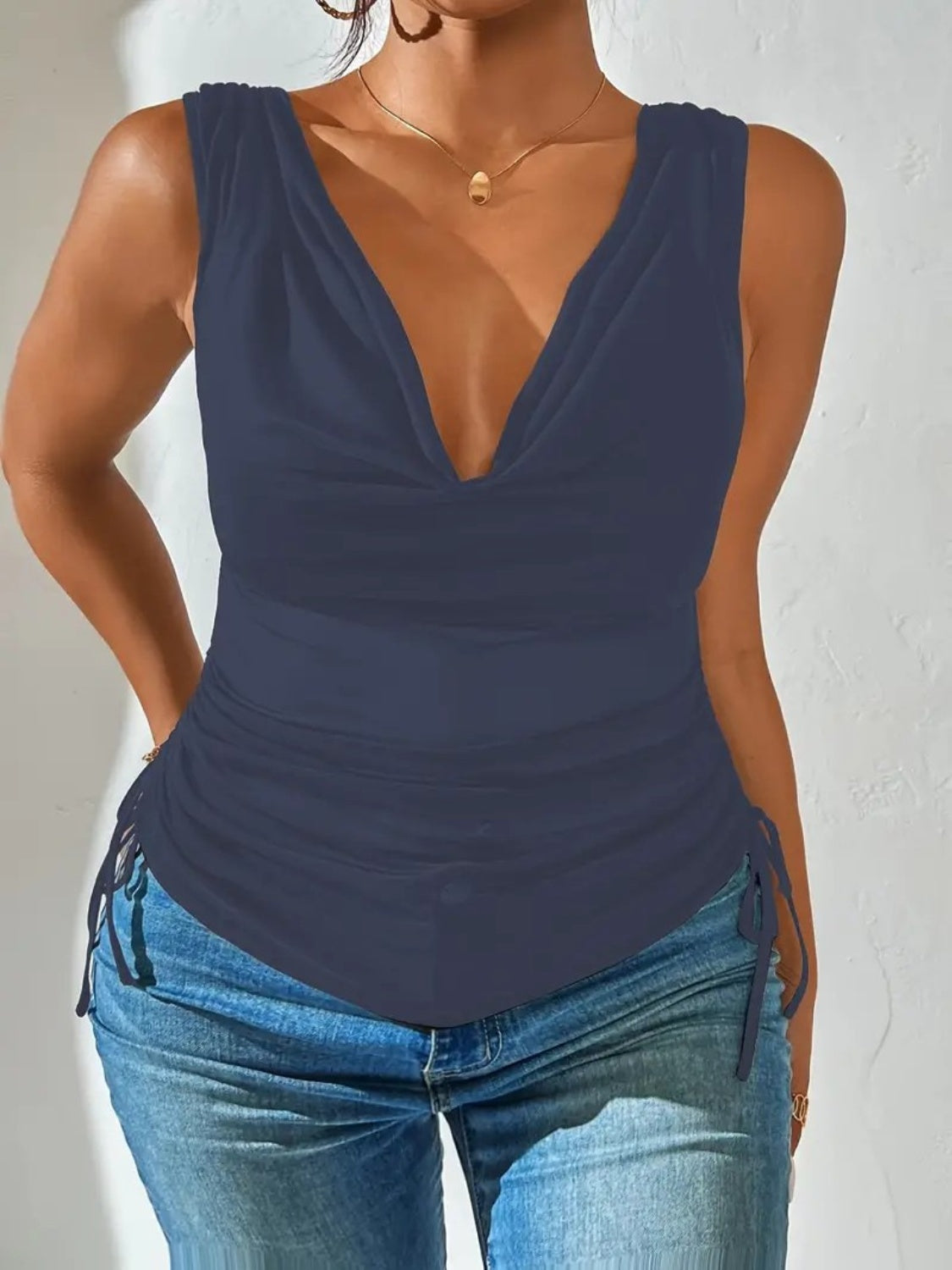Side Drawstring Ruched Tank - Clothes For Her Online Store
