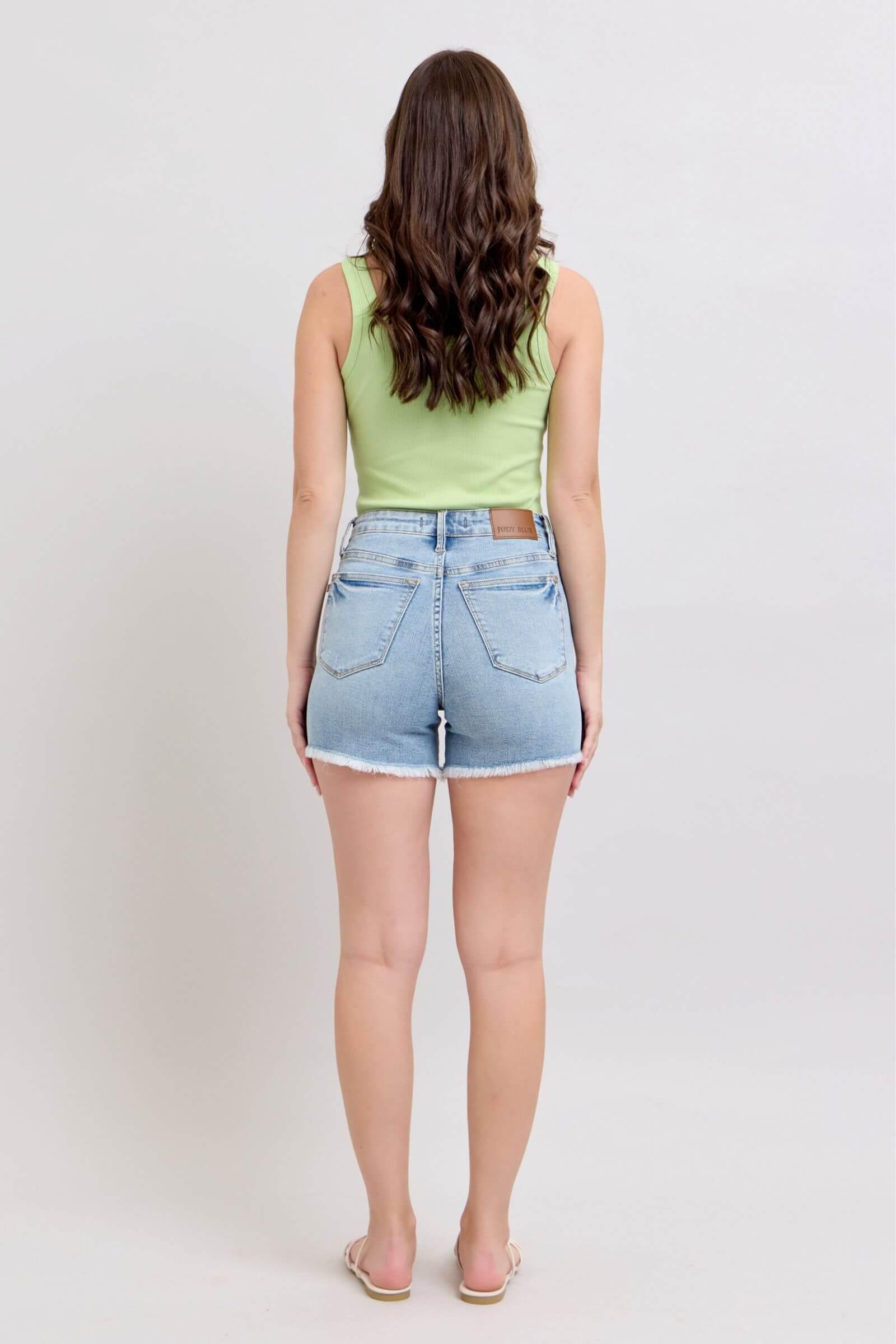 Judy Blue Full Size Tummy Control Raw Hem Denim Shorts Plus Size