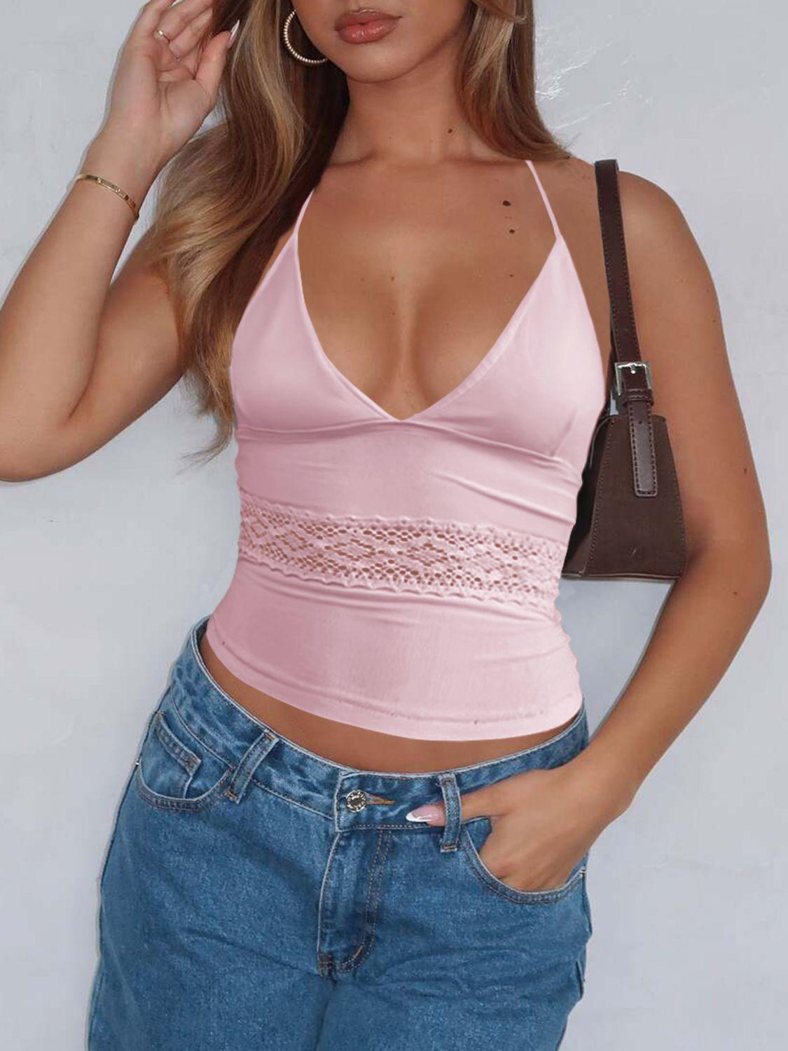 Devine Lace Detail Halter Neck Cami