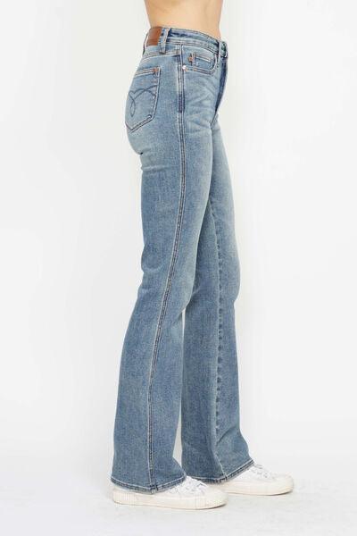 Judy Blue Full Size Tummy Control Back Embroidered Pocketed Bootcut Jeans Plus Size - Clothes For Her Online Store