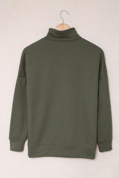 Side Slit Half Zip Long Sleeve Sweatshirt - Clothes For Her Online Store