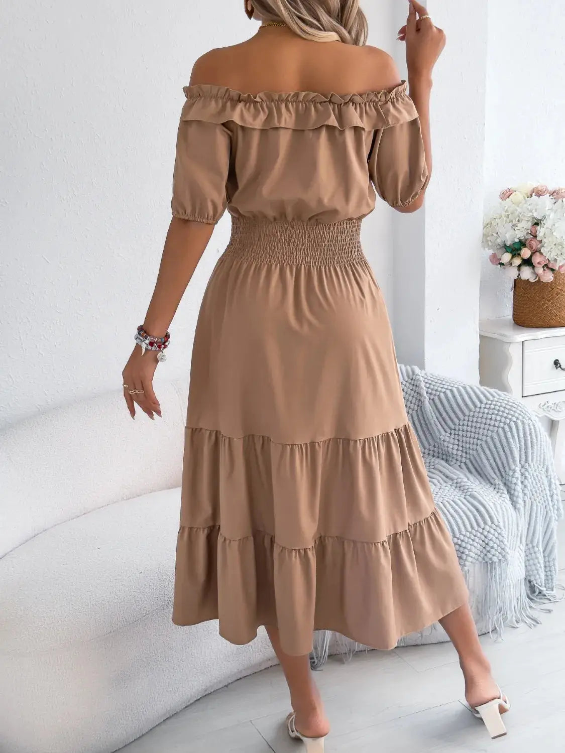 Smocked Off-Shoulder Tiered Dress - Clothes For Her Online Store