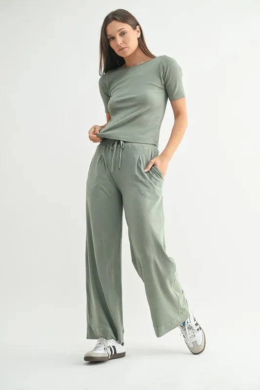 MONO B Vintage Ease Pima Cotton Tee and Pants Set - Clothes For Her Online Store