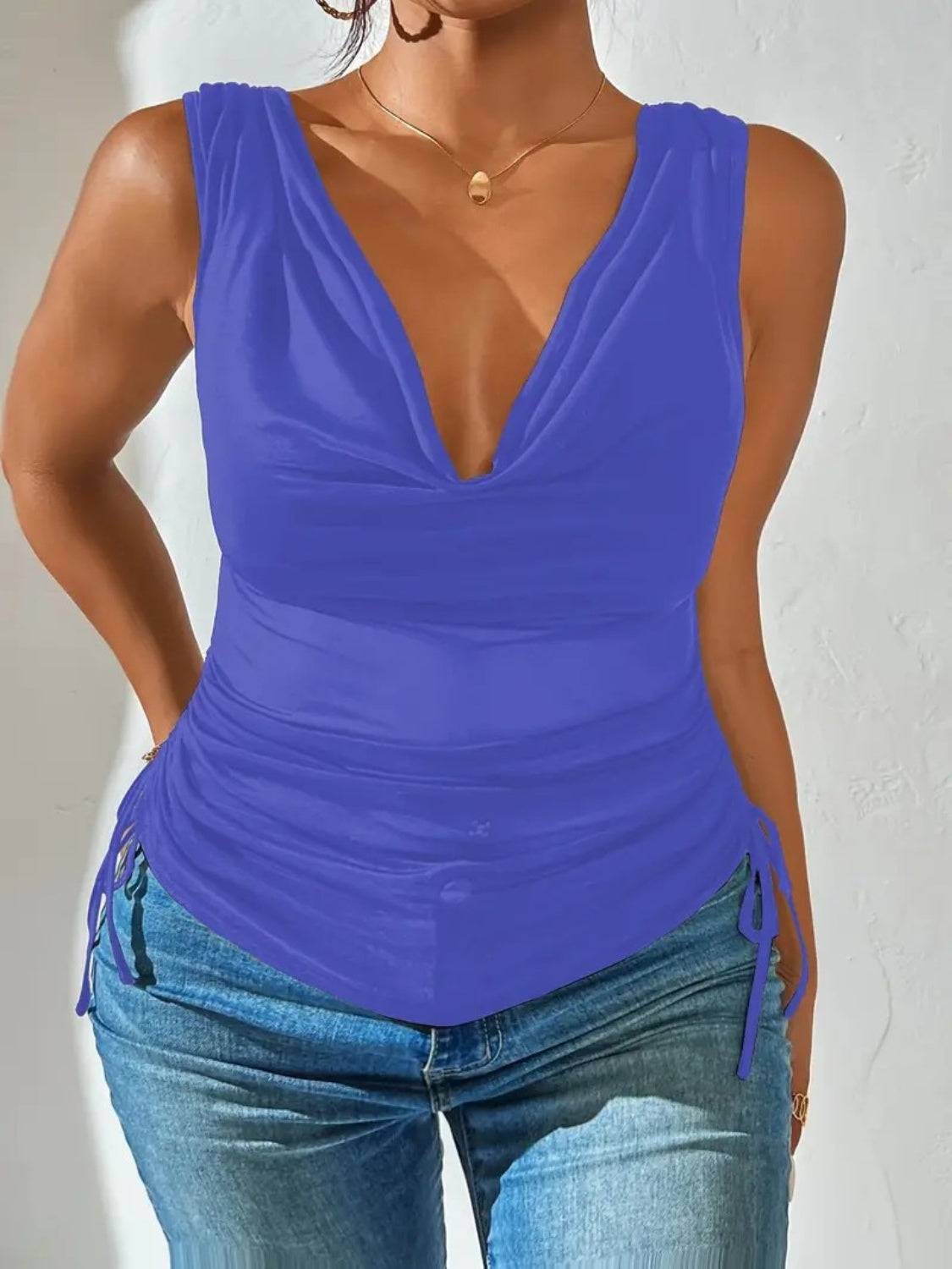 Side Drawstring Ruched Tank - Clothes For Her Online Store