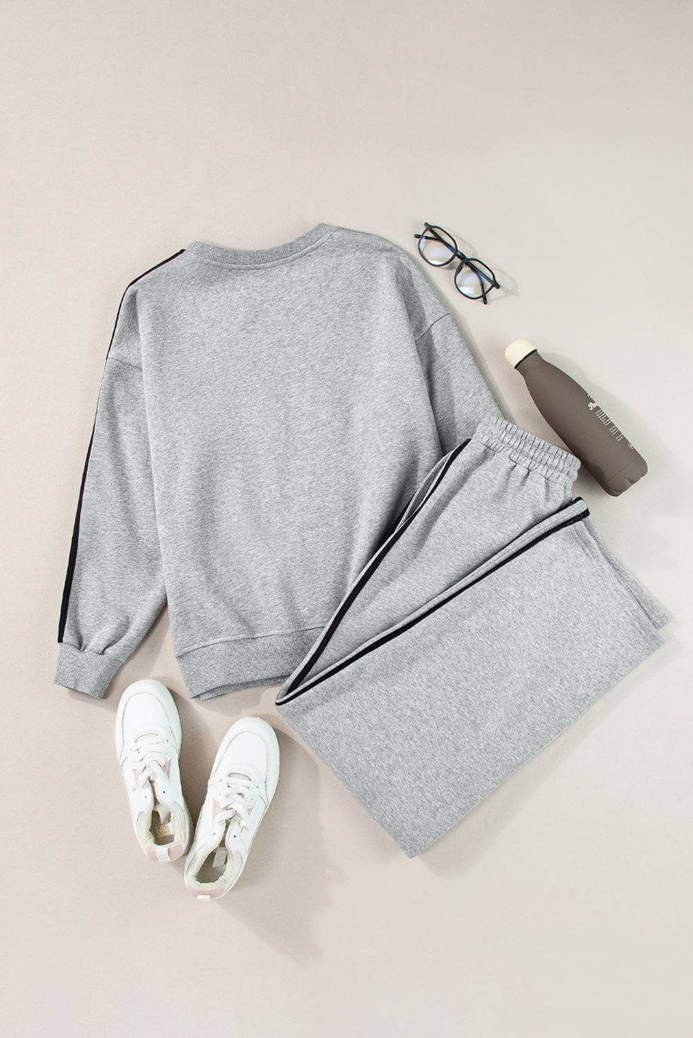 Side Striped Round Neck Top and Pants Active Set