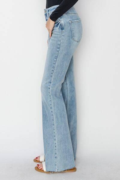 RISEN Full Size High Rise Raw Cut Hem Bootcut Jeans - Clothes For Her Online Store