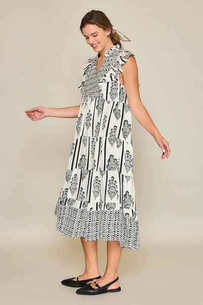 Umgee Full Size Boarder Print Midi Dress Plus Size