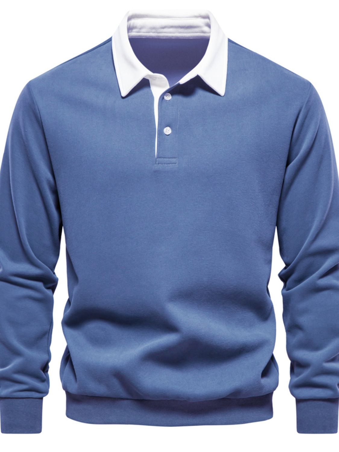 Men's Quarter Button Collared Neck Long Sleeve Polo