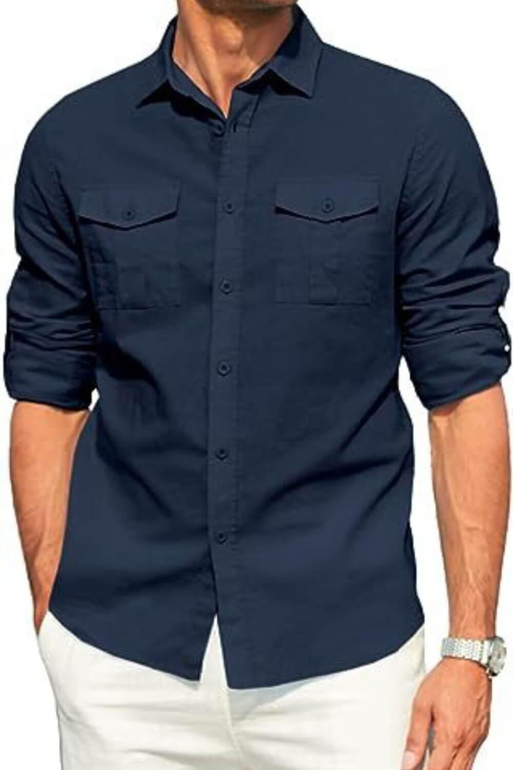 Men's Plus Size Button Down Collared Neck Long Sleeve Shirt