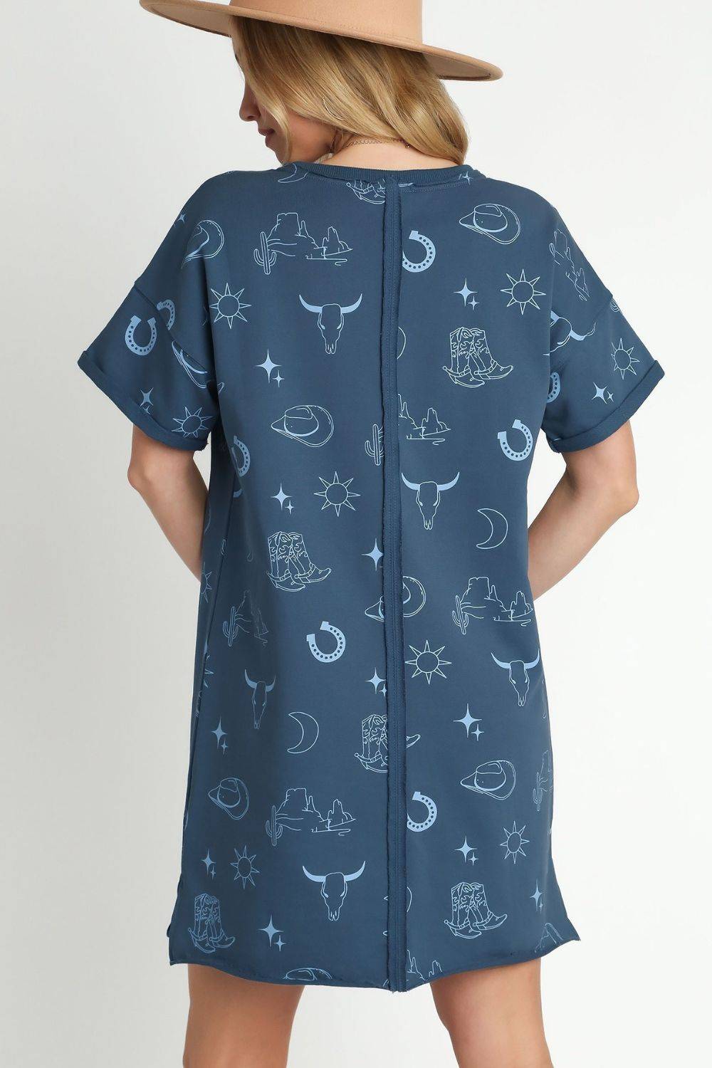 Umgee Full Size French Terry Short Sleeve Round Neck Dress Plus Size - Clothes For Her Online Store