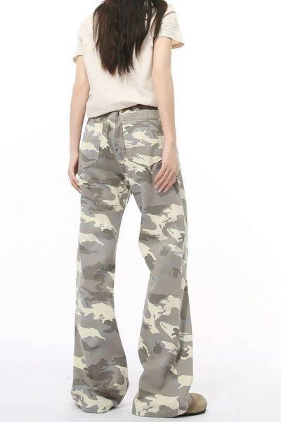 Camouflage Bootcut Jeans with Pockets - Clothes For Her Online Store