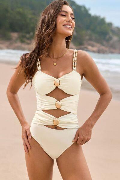 Cutout Ruched Sweetheart Neck One-Piece Swimwear - Clothes For Her Online Store
