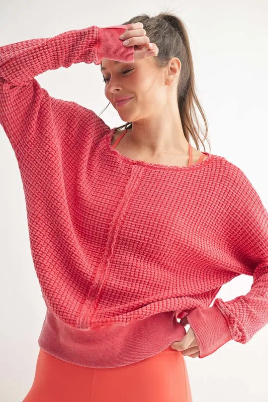 MONO B Chunky Waffle Boat Neck Sweater
