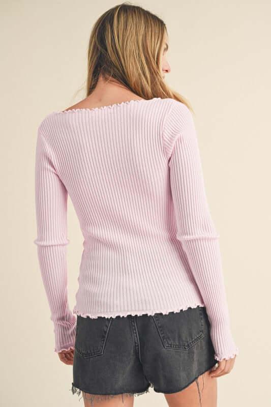 Aemi + Co Lettuce Hem Scoop Neck Long Sleeve Knit Top