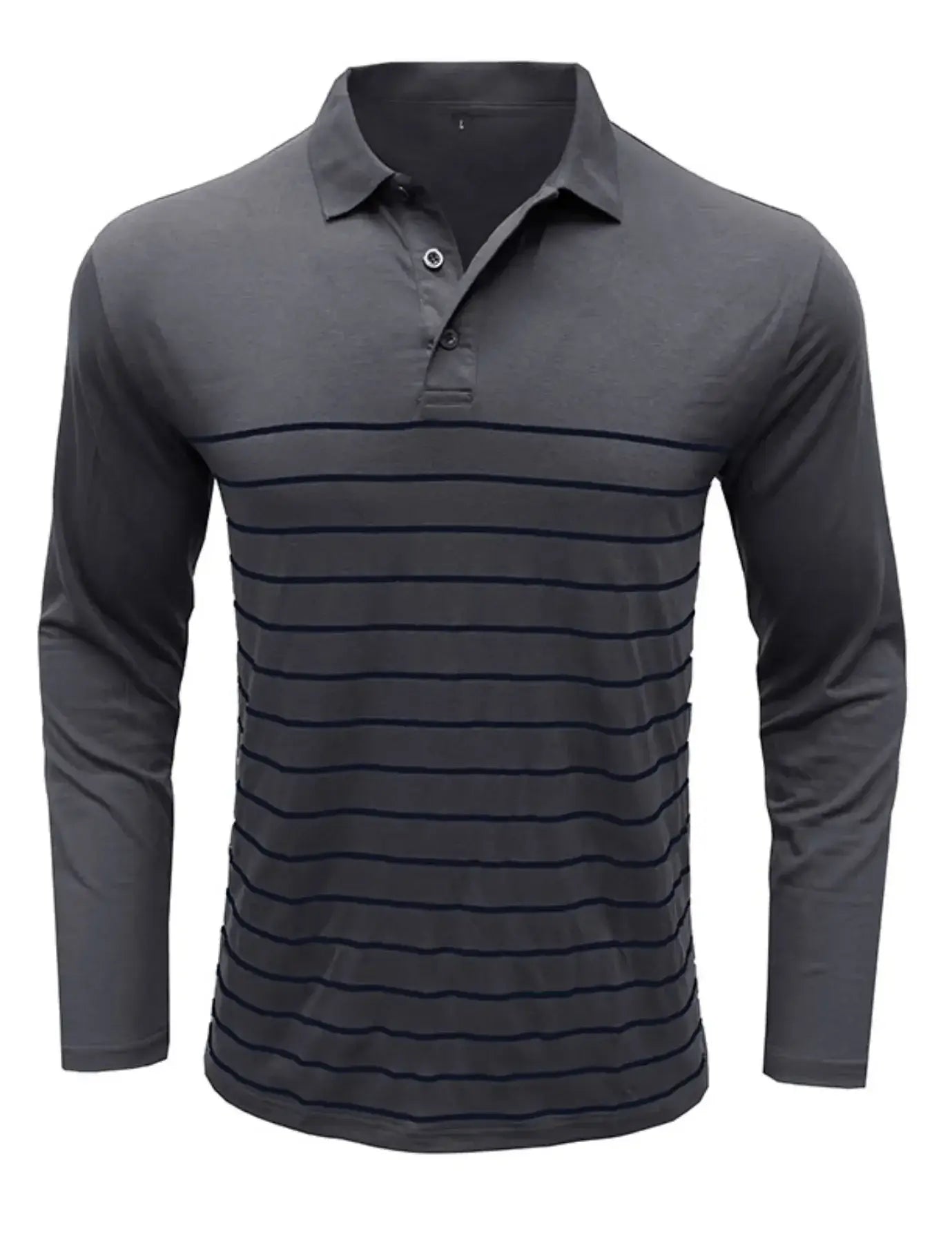 Men's Striped Long Sleeve Polo Shirt