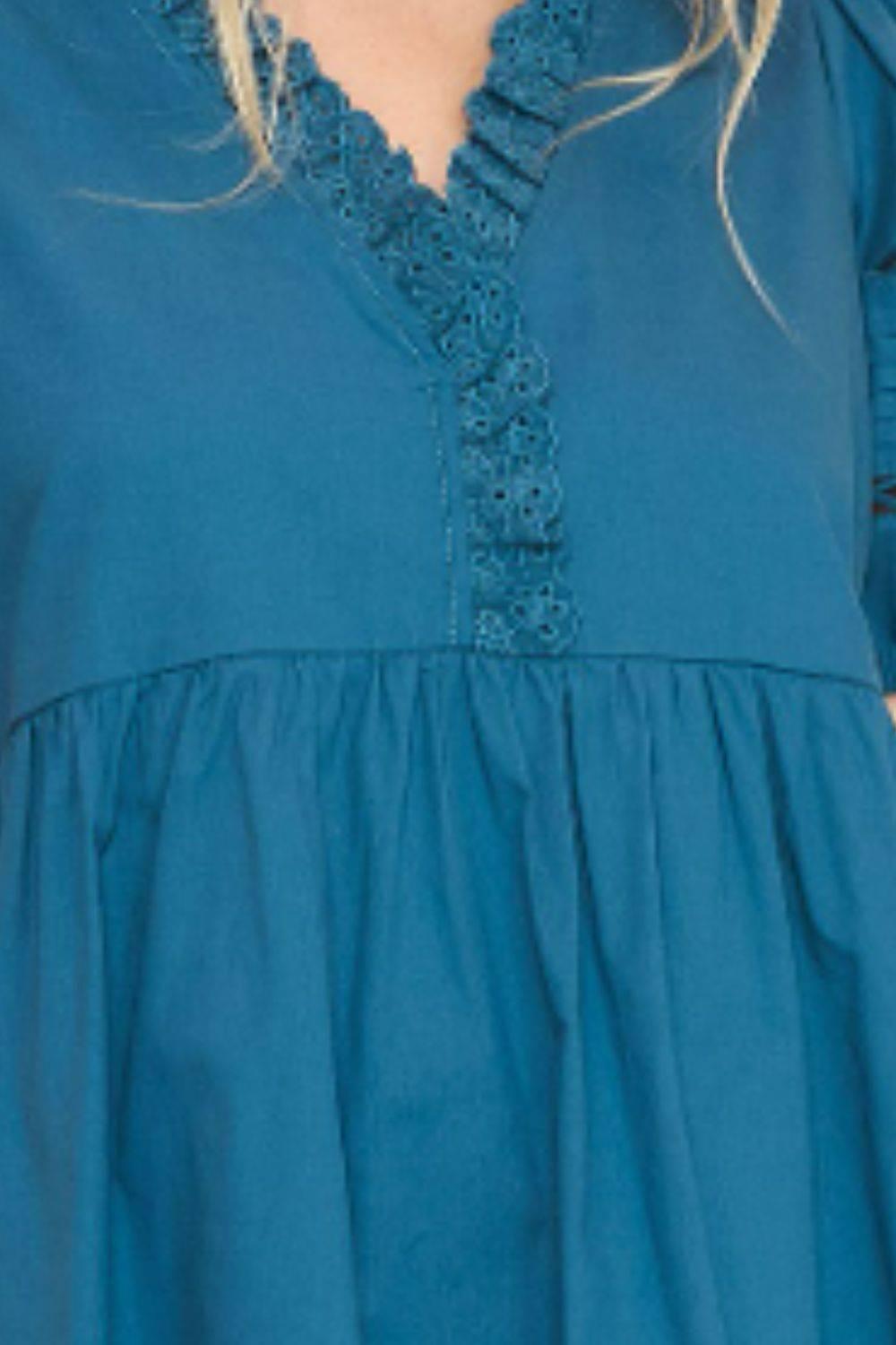 Umgee USA Full Size Lace Detail Puff Sleeve Mini Dress Plus Size - Clothes For Her Online Store