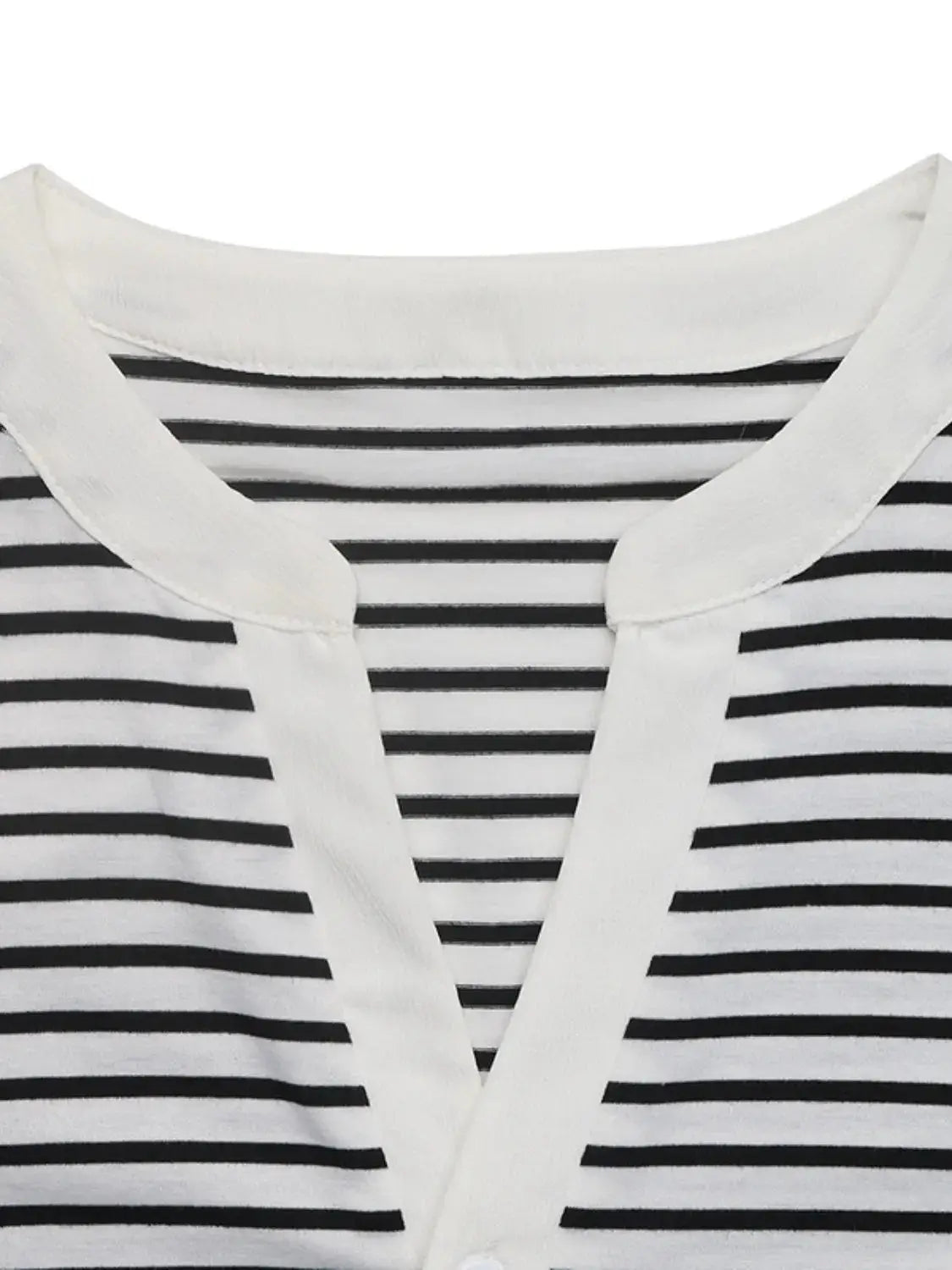 Striped Notched Short Sleeve T-Shirt - Clothes For Her Online Store