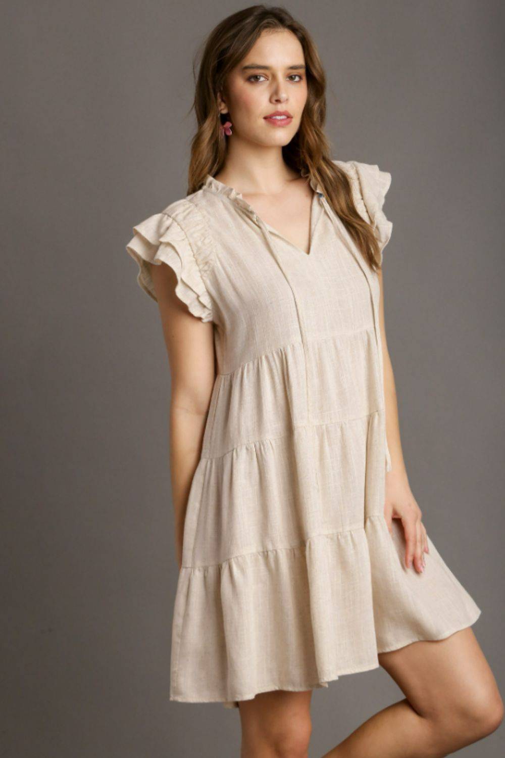 Umgee Full Size Linen A-line Tiered Mini Dress Plus Size - Clothes For Her Online Store