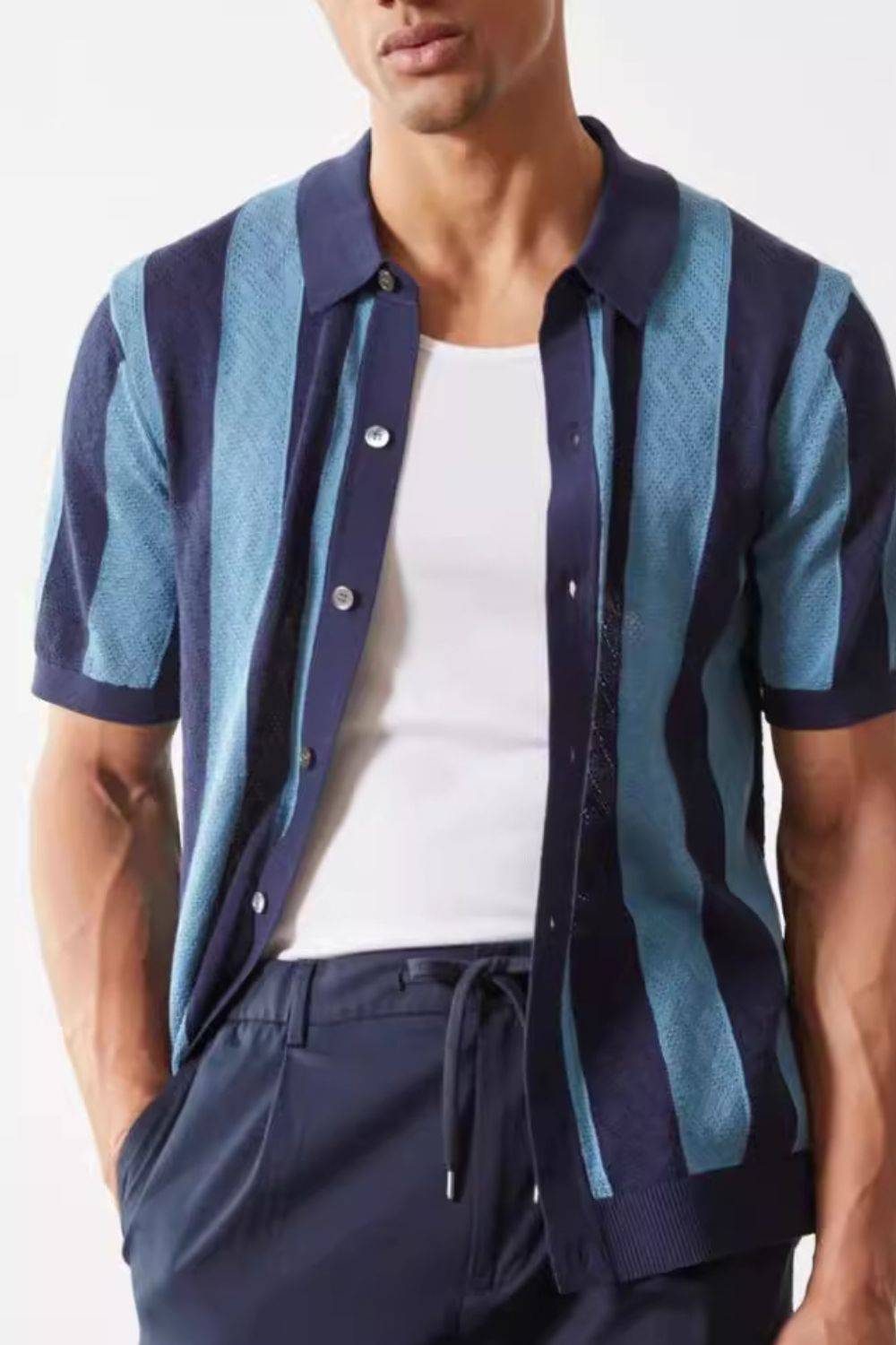 Men's Plus Size Striped Button Down Short Sleeve Shirt - Clothes For Her Online Store