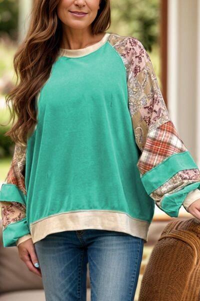 Plus Size Printed Raglan Sleeve Sweatshirt - Clothes For Her Online Store