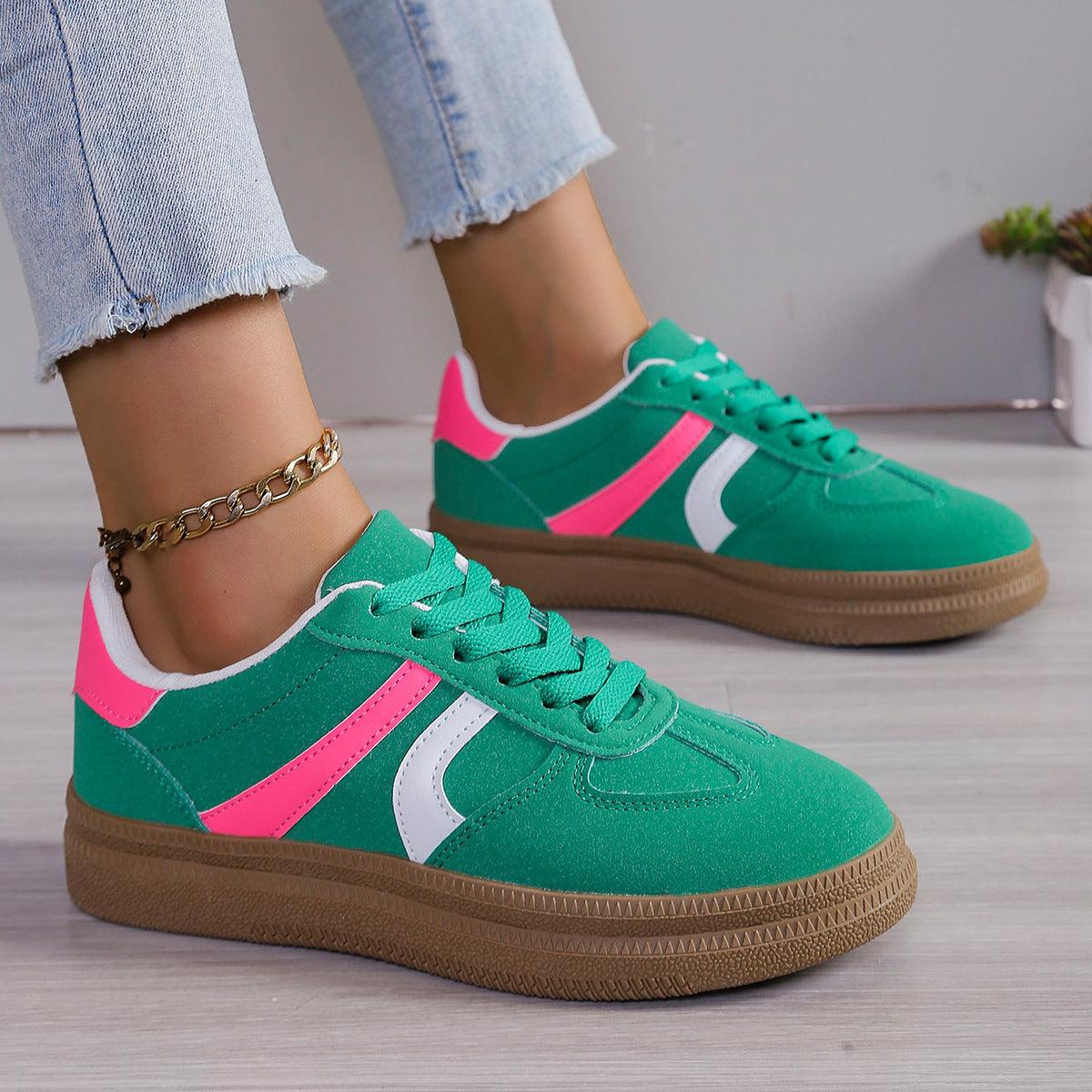 Lace Up Round Toe Contrast Sneakers