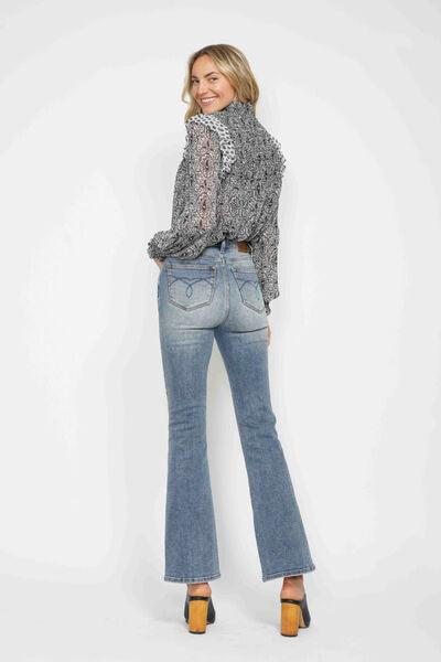 Judy Blue Full Size Tummy Control Back Embroidered Pocketed Bootcut Jeans Plus Size - Clothes For Her Online Store