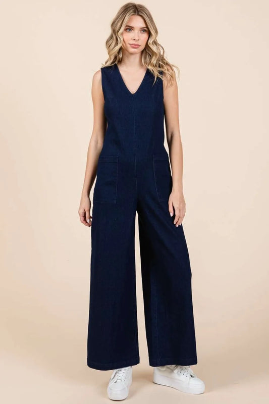 Mittoshop Sleeveless Wide Leg Denim Jumpsuit - Clothes For Her Online Store