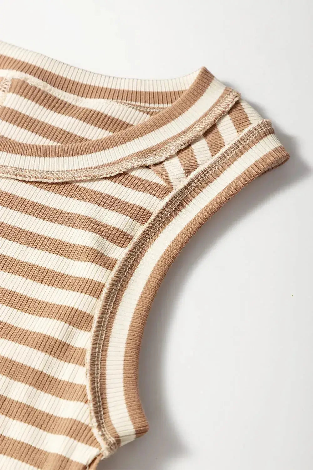 Stripe Exposed Seam Trim Round Neck Sleeveless Top - Clothes For Her Online Store