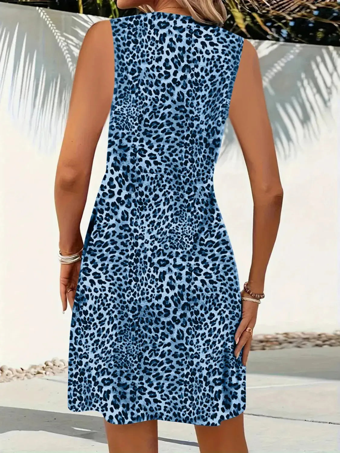 Leopard V-Neck Sleeveless Mini Dress - Clothes For Her Online Store