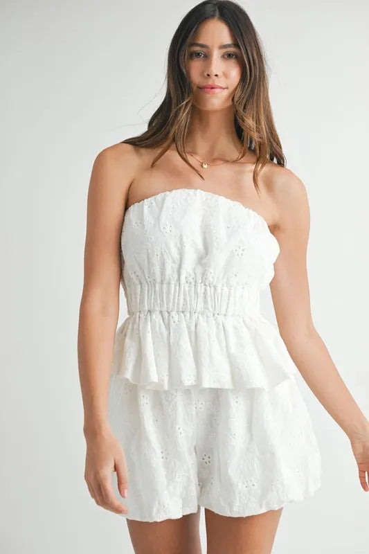 MABLE Floral Eyelet Lace Tube Top and Short Set - Clothes For Her Online Store