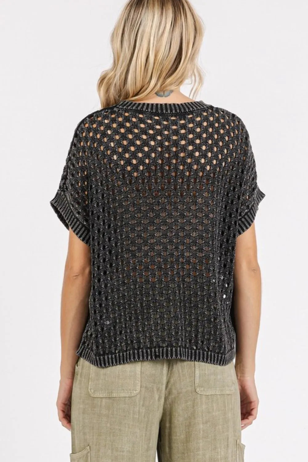 Mittoshop Mineral Wash Openwork Short Sleeve Knit Cover Up
