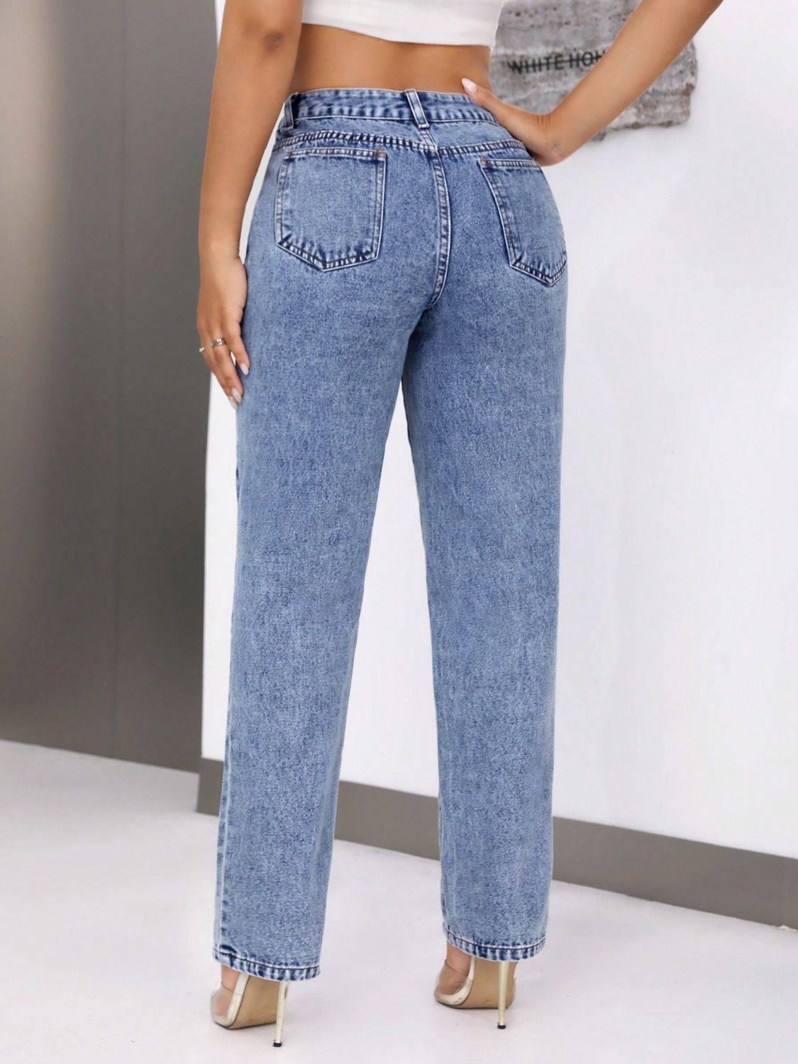 Mid-Rise Waist Jeans with Pockets - Clothes For Her Online Store