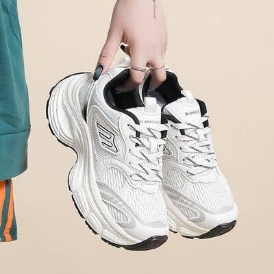 Letter Lace-Up Round Toe Athletic Shoes - Clothes For Her Online Store