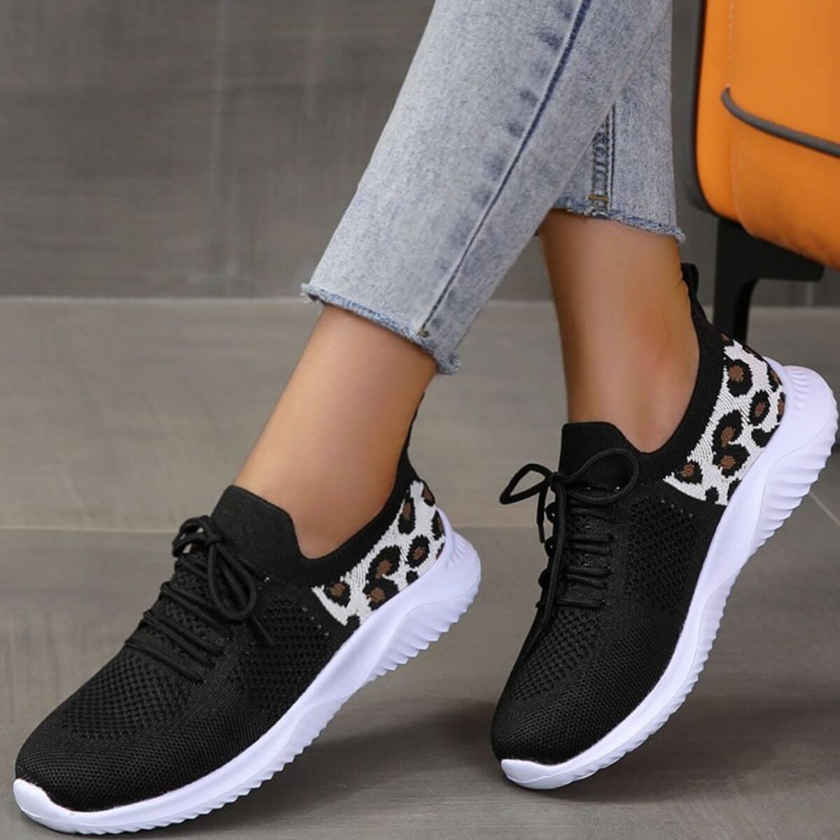 Leopard Breathable Mesh Lace Up Athletic - Clothes For Her Online Store