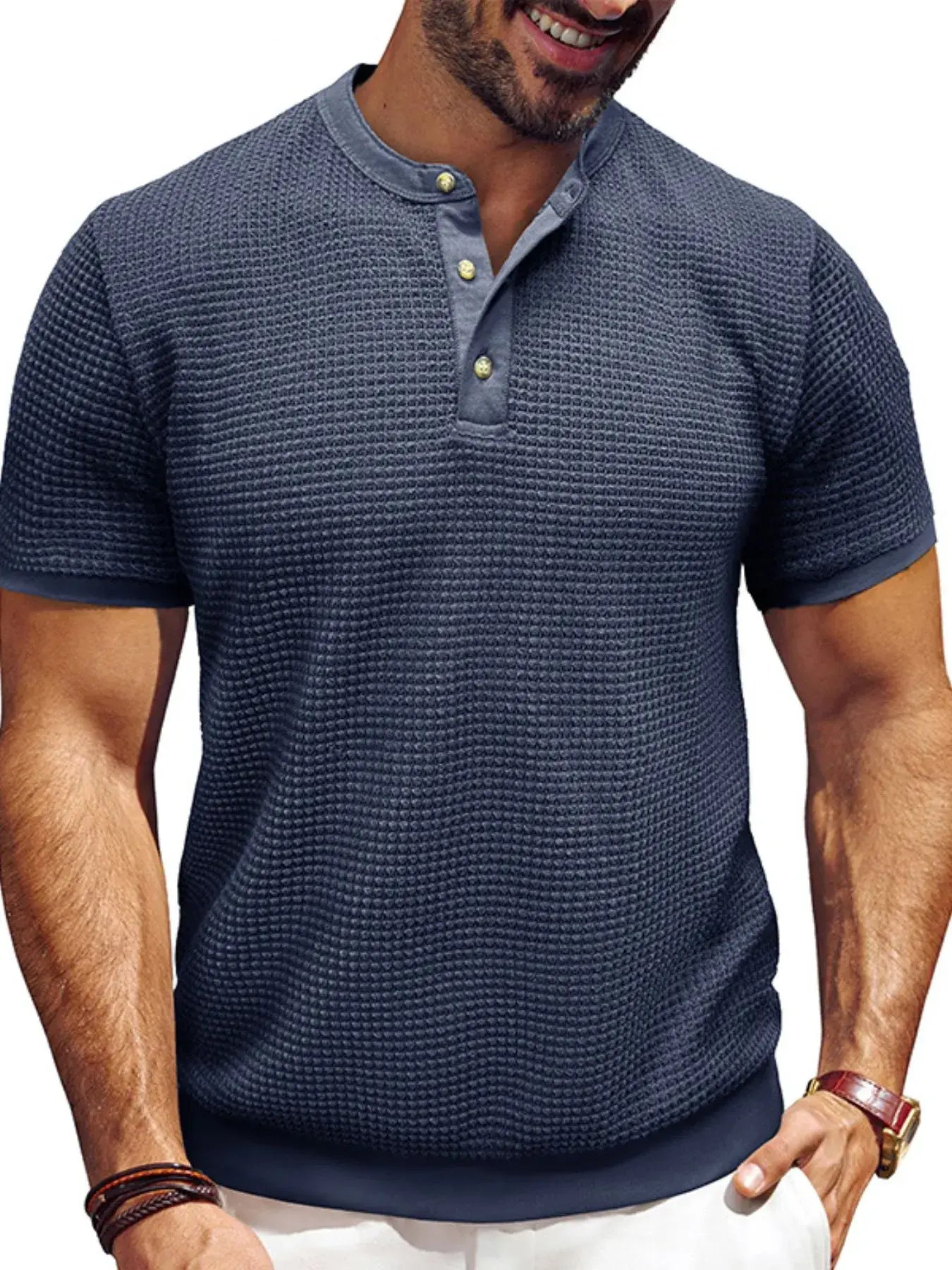 Men's Textured Henley Short Sleeve T-Shirt