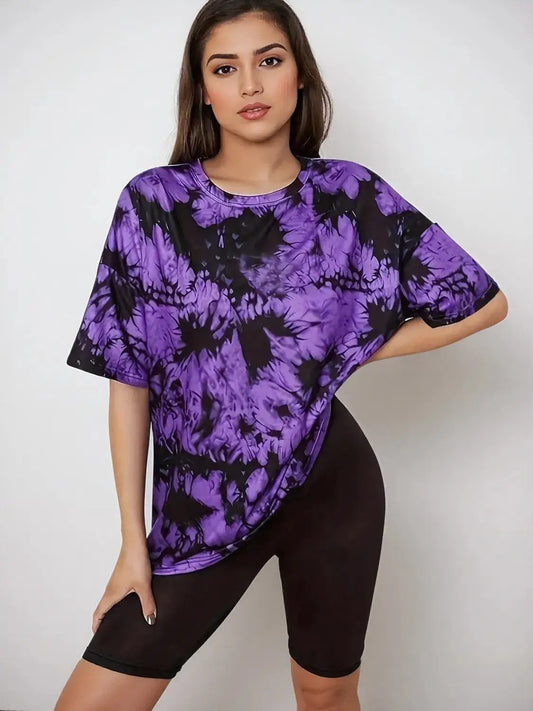 Tie-Dye Round Neck Short Sleeve T-Shirt - Clothes For Her Online Store
