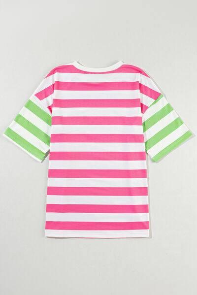 Contrast Striped Round Neck Half Sleeve T-Shirt